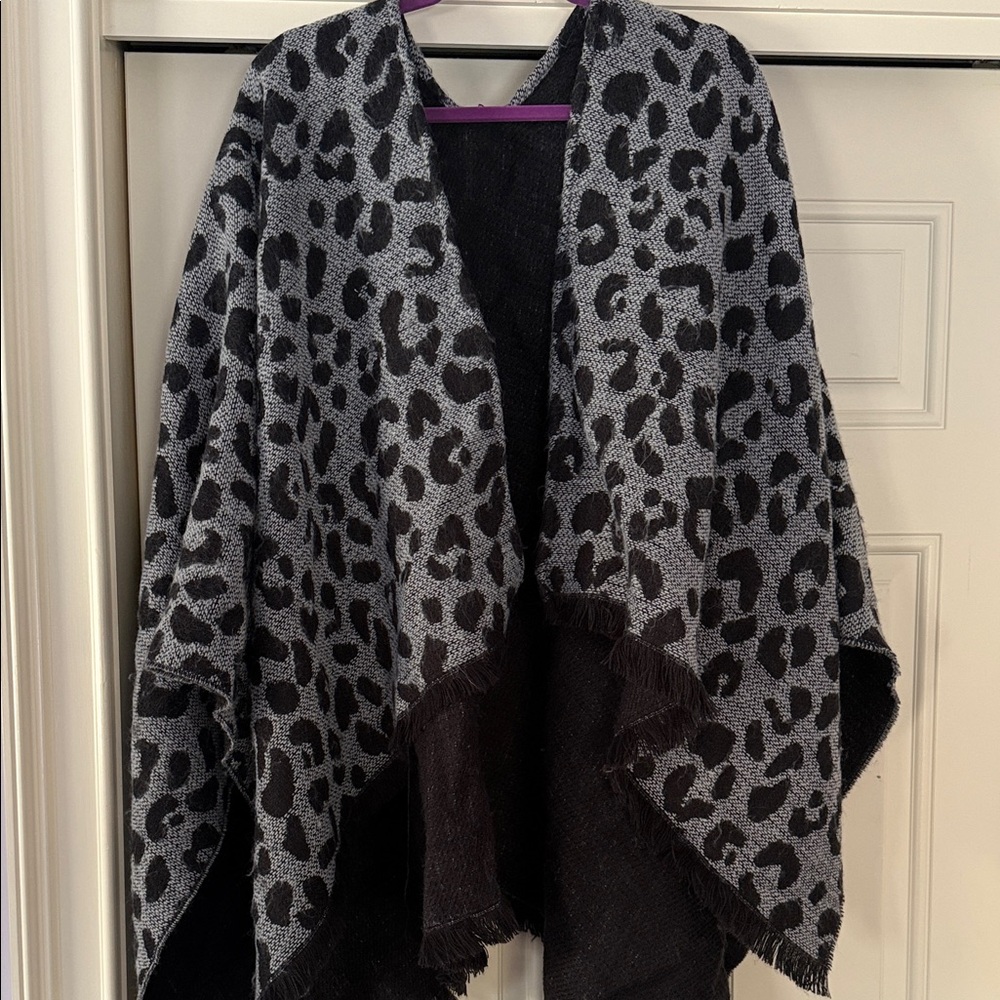 Banana Republic Black and Gray Leopard Print Poncho